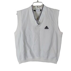 Vtg Adidas Equipment V-Neck Sweatshirt Vest White Navy Blue Striped Trim L 90s